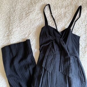 Abercrombie & Fitch Black Linen Cotton Tie Front Jumpsuit One Piece Womens Small